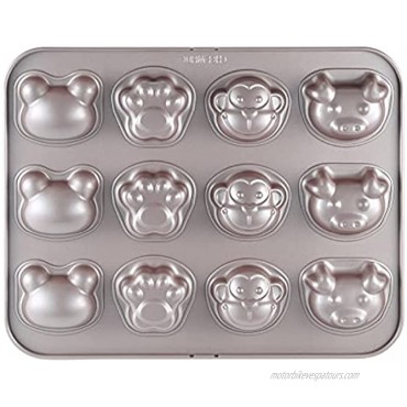 CHEFMADE Pet Cake Pan 12-Cavity Non-Stick Animal Muffin Bakeware for Oven Baking Champagne Gold
