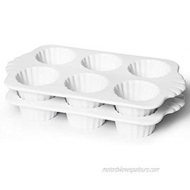 GDCZ Ceramic 6 Cups Cupcake Baking Pan Muffin Pan Non-Stick Set of 2 Each cup holds 3 oz White