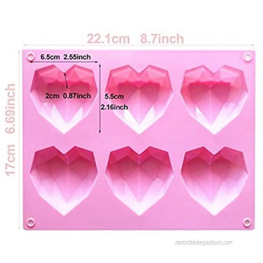 Heart Shaped Silicone Mold 6-Cavity Non-stick Diamond Heart Shaped Cake Mold Muffin Cupcake Mold Tray for Baking Chocolate Madeleines Candy Cake Jelly Mousse Making