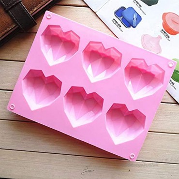 Heart Shaped Silicone Mold 6-Cavity Non-stick Diamond Heart Shaped Cake Mold Muffin Cupcake Mold Tray for Baking Chocolate Madeleines Candy Cake Jelly Mousse Making