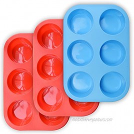 homEdge 6-Cup Silicone Muffin Pan Pack of 3 Non-Stick Muffin Cupcake Molds-Blue and Red