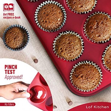 Lof Kitchen 12 Cups Silicone Muffin Pan 100% Food Grade Silicone Muffin Pan 12 Cupcake Pan Non-Stick BPA-Free Silicone Muffin Tin