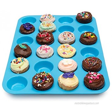 Mini Muffin Pan 24 Cups Amison 2 Packs Silicone Cookies Cupcake Bakeware Tin Soap Tray Mould Non stick BPA-free Dishwasher Safe Blue