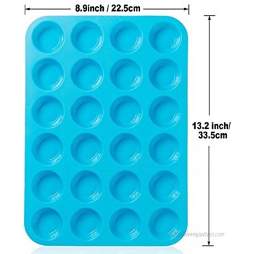 Mini Muffin Pan 24 Cups Amison 2 Packs Silicone Cookies Cupcake Bakeware Tin Soap Tray Mould Non stick BPA-free Dishwasher Safe Blue