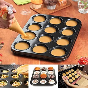 Muffin Pan 12 Cupcake Pan 2 Sets of Nonstick Brownie Bakeware Muffin Tin Cupcake Tray Baking Pan for Kitchen Oven Black