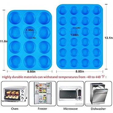 Muffin Pans Nonstick Silicone Mini 24 Cups with Cupcake Liners Brush Spatula Value Set Reusable Baking Pans Food Grade Regular Size Molds for Toaster Oven