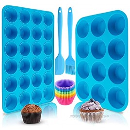 Muffin Pans Nonstick Silicone Mini 24 Cups with Cupcake Liners Brush Spatula Value Set Reusable Baking Pans Food Grade Regular Size Molds for Toaster Oven