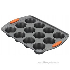 Rachael Ray Yum -o Nonstick Bakeware 12-Cup Muffin Tin With Grips Nonstick 12-Cup Cupcake Tin With Grips 12 Cup Gray