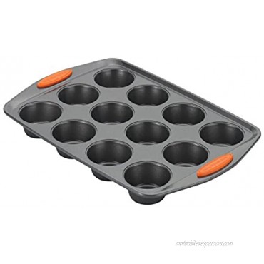 Rachael Ray Yum -o Nonstick Bakeware 12-Cup Muffin Tin With Grips Nonstick 12-Cup Cupcake Tin With Grips 12 Cup Gray