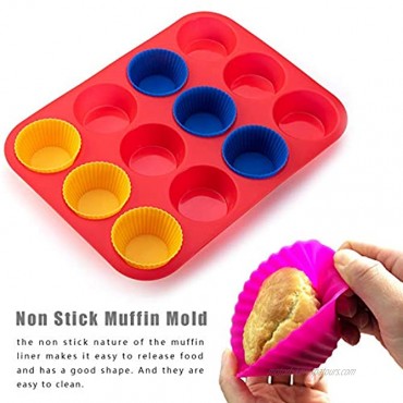 Reusable Silicone Baking Cups- BakeBaking Mini Muffin Pan- Reusable Silicone Cupcake Molds -Small Baking Cups Truffle Cake Pan Set Nonstick in 6 Colors Pack of 12