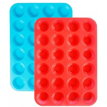 Silicone Mini Cupcake Pan Silicone Molds 2 Pack Silicone Mini Muffin Pan with 24 Cups Muffin Tin Red and Blue