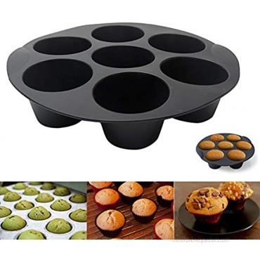 Silicone Muffin Cake Cups 7Cup Non-Stick Muffin Cupcake Tin Tray Baking Mould for 3.5-5.8 L Air Fryer Accessories,Chocolate Universal Cake Cups