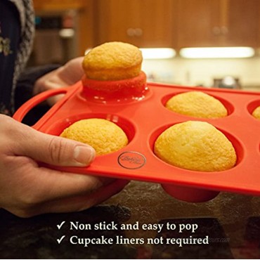 Silicone Muffin Pan & Cupcake Maker 6 Cup Regular Size Sturdy Metal Handle Perfect for Keto Paleo Vegan Muffin Recipes Top Standard Size Nonstick Silicon Molds
