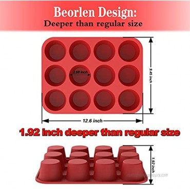 Silicone Muffin Pan Beorlen Non-Stick 12 Cup Muffin Pan Jumbo Muffin Pan EU-Level Silicone Muffin Mold BPA Free Muffin Mold for for Baking Muffin Egg Bites