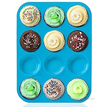 Silicone Muffin Tray Cupcake Baking Pan 12 cup Non Stick Silicone Mold Dishwasher Microwave Safe by Amison Blue