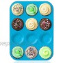 Silicone Muffin Tray Cupcake Baking Pan 12 cup Non Stick Silicone Mold Dishwasher Microwave Safe by Amison Blue
