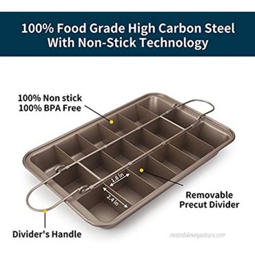 Tobepico Non Stick Brownie Pan with Built-In Slice，High Carbon Steel Baking Pan Durble and Long-Lasting 18 Pre-slice Brownie Baking Tray,Lightweight,flexible and Dishwasher Safe.