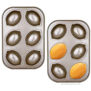 TOPZEA 2 Pack Muffin Pan 6-Cup Non Stick Muffin Pan Lemon Shaped Baking Mold Cake Mold Cupcake Pan for Oven Quick Release Bakeware for Pudding Dessert Mousse Gold