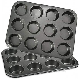 WOWOSS Set of 2 Muffin Pan 12-Cup Bakeware Non-stick Cupcake Baking Pan Heavy Duty Carbon Steel Muffin Tray Standard Baking Mold Pan for Oven Baking
