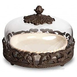 Cream Ceramic Pie Plate With Dome Lid With Acanthus Leaf Metal Base