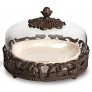 Cream Ceramic Pie Plate With Dome Lid With Acanthus Leaf Metal Base