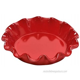 Emile Henry Made in France Ruffled Pie Dish 10.5 X2.5 10.5 by 2.5 Burgundy Red