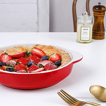 KOOV Ceramic Pie Dish with Handles 9 Inches Deep Dish Pie Pan Pie Plate for Dessert Kitchen Round Baking Dish for Dinner Baking Pan Step Series Red