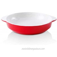 KOOV Ceramic Pie Dish with Handles 9 Inches Deep Dish Pie Pan Pie Plate for Dessert Kitchen Round Baking Dish for Dinner Baking Pan Step Series Red