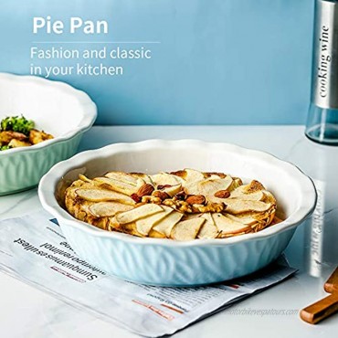KOOV Ceramic Pie Pan 10 Inches Pie Dish Pie Plate for Dessert Kitchen Round Baking Dish Pan for Dinner Texture Series Sky