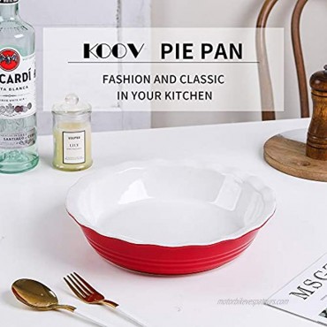 KOOV Ceramic Pie Pan 10 Inches Pie Dish Pie Plate for Dessert Kitchen Round Baking Dish for Dinner Wave Series Red