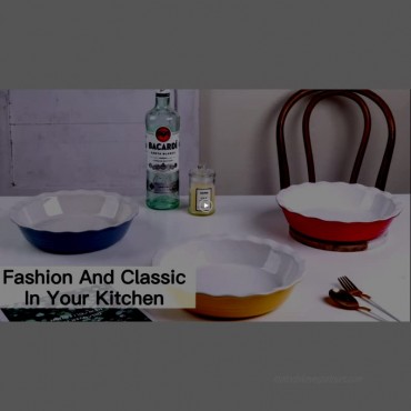 KOOV Ceramic Pie Pan 10 Inches Pie Dish Pie Plate for Dessert Kitchen Round Baking Dish for Dinner Wave Series Red