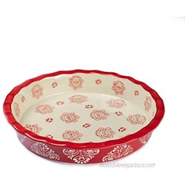 Oven to Table Ruffled Pie Plate Dish Red 100% Stoneware Ceramic Baking Dishes for Cooking & Serving 1.41 Quart Deep Dish Pie Pan Bakeware is Dishwasher & Microwave Safe 9” x 1.5” Cookware Pans