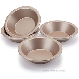 Suwimut 4 Pack Mini Pie Pans 5 Inches Carbon Steel Round Nonstick Bakeware Set for Baking Pies Cakes Tart Desserts Gold