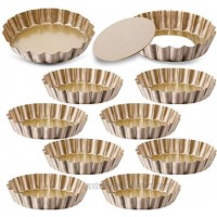 10 Pieces 4 Inch Mini Tart Pan with Removable Bottom Nonstick Quiche Pan for Baking Pies Quiche Cheese Cakes and Desserts Gold