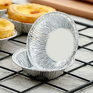 100 Pcs Disposable Kitchen Baking Circular Egg Tart Tins Cake Cups Mould Makers Cake Cups Foil Tart Pie Pans Silver Round pie pan for baking personal mini-cakes