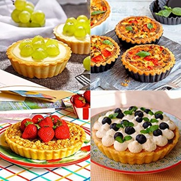 4 Inch Tart Pans Egg Tart Mold Set of 6 Removable Bottom Quiche Pans Non-Stick Round Carbon Steel Tart Tins with 6 Pack Plastic Forks