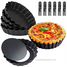 4 Inch Tart Pans Egg Tart Mold Set of 6 Removable Bottom Quiche Pans Non-Stick Round Carbon Steel Tart Tins with 6 Pack Plastic Forks