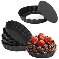 Cyimi Mini Tart Pan Set of 6 Non-Stick 4 Inch Quiche Pan Removable Bottom Tart Pan for Pies Quiche Bakeware Cheese Cakes Desserts and more