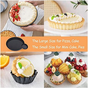 eZAKKA Tart Pan 10 Inch and 4 Inch 6 Pack Quiche Pan with Removable Bottom Non-Stick Pie Tart Baking Dish Pans Carbon Steel for Kitchen Cooking Baking