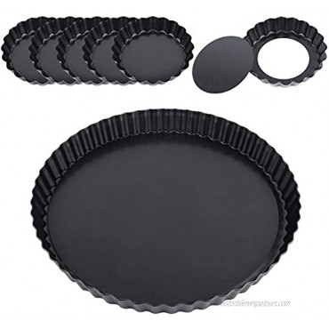 eZAKKA Tart Pan 10 Inch and 4 Inch 6 Pack Quiche Pan with Removable Bottom Non-Stick Pie Tart Baking Dish Pans Carbon Steel for Kitchen Cooking Baking