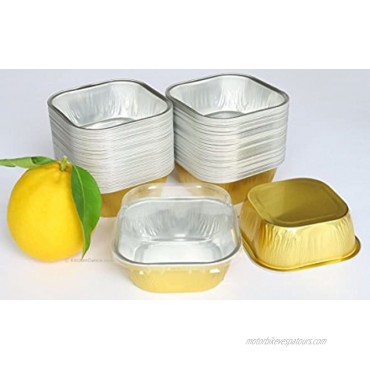 KitchenDance Disposable Aluminum 4 x 4 Square 8 ounce Dessert Pans W Lids #ALU6P GOLD 50