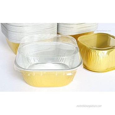 KitchenDance Disposable Aluminum 4 x 4 Square 8 ounce Dessert Pans W Lids #ALU6P GOLD 50