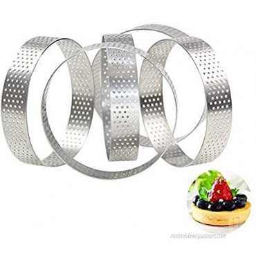 Lesix Circular Steel Porous Tart Bottom Tower Pie Cake Mould Baking Tools Heat-Resistant Perforated Cake Mousse 8cm Silver