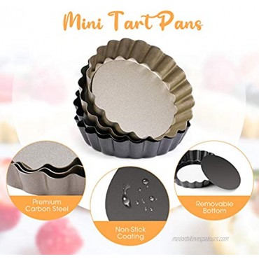 Magicfour 4 Pack Tart Pan 4 Inch Mini Tart Pan Carbon Steel Quiche Pan Non-Stick Tart Pan with Removable Bottom Tart Baking Pan for Desserts Pies Quiches