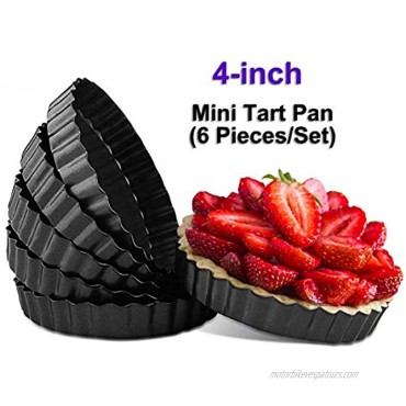 Mini Tart Pan Set of 6,Small Non-Stick 4-Inch Quiche Pan Removable Bottom Carbon Steel Quiche Pan for Cooking & Baking