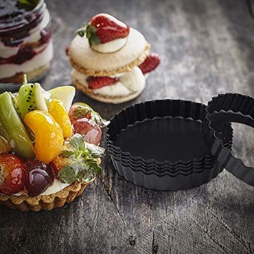 Mini Tart Pan Set of 6,Small Non-Stick 4-Inch Quiche Pan Removable Bottom Carbon Steel Quiche Pan for Cooking & Baking
