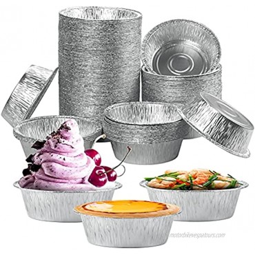 Oomcu 100 Pack Disposable Aluminum Foil Pie Tart Pan 5 Round Cake Pan Foil Tart & Pie Tins Pans for Baking Personal Mini Pies Homemade Cakes & Quiche