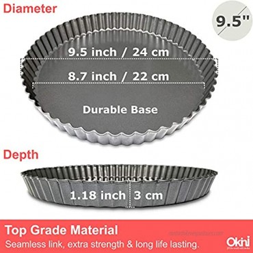 Tart Pan Pie Pan Non-Stick 9.5 inch Round with Removable Bottom by OKINI Sturdy Carbon Steel Quiche Mold with Fluted Edges for Oven Baking Quick Release and Easy Clean