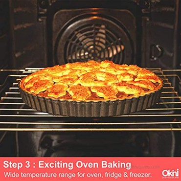 Tart Pan Pie Pan Non-Stick 9.5 inch Round with Removable Bottom by OKINI Sturdy Carbon Steel Quiche Mold with Fluted Edges for Oven Baking Quick Release and Easy Clean