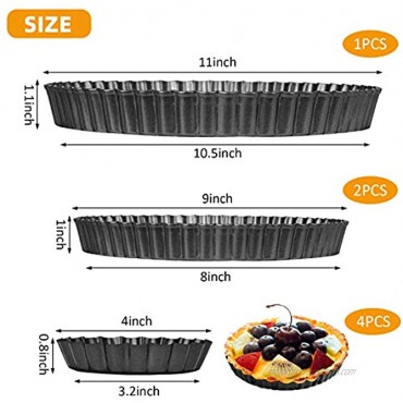 Tart Pan Quiche Pan 11Inch 9 Inch 4 Inch Pie Pan with Removable Bottom and Non-Stick Surface for Kitchen Cooking Baking 7 Pcs